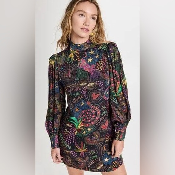 FARM Rio Amazonia Mini Dress, Size Medium, Novelty Print, Puff Sleeves - Picture 3 of 16